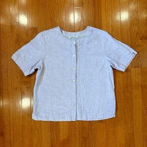Orvis Women’s Small 100% Linen Shirt Top Blouse Button Front Short Sleeve Boxy